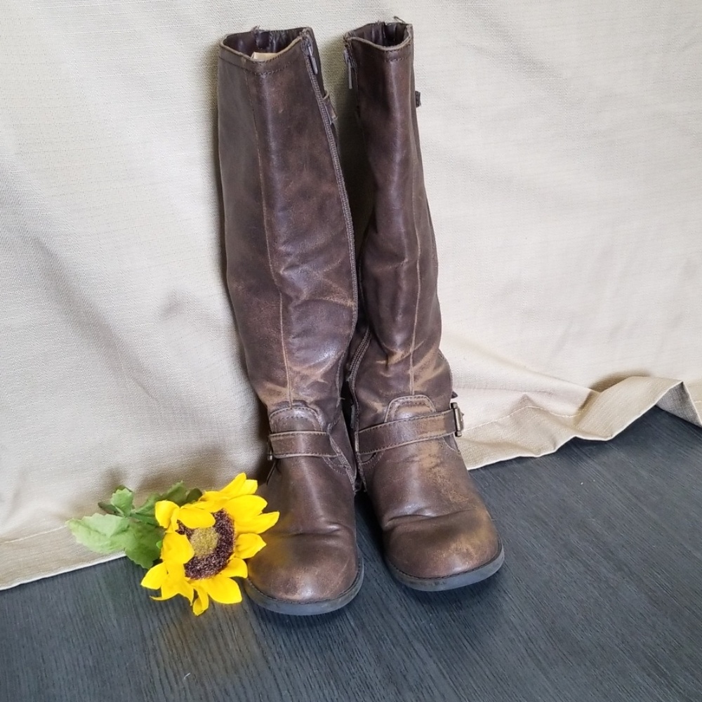 Tall Distressed Brown Riding Boot